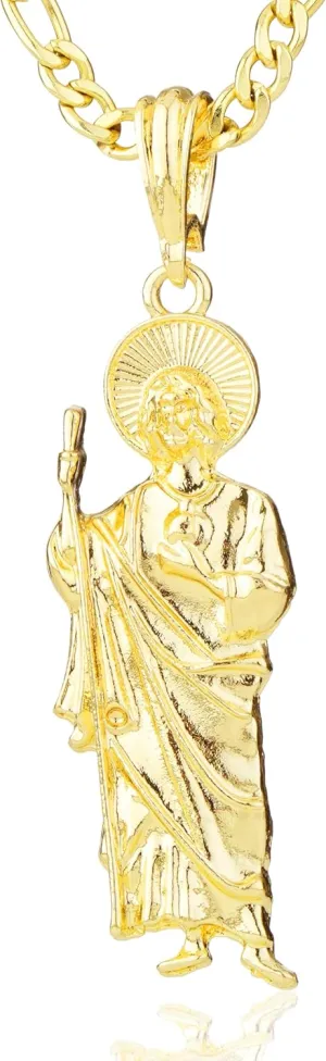 14K Gold Plated Saint Jude Pendant Necklace Religious Charm Jewelry San Judas Tadeo Medalla Cadena Oro Laminado