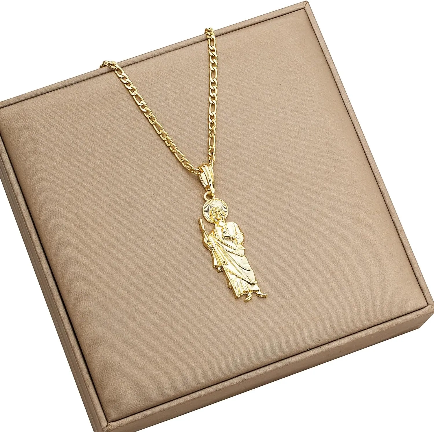 14K Gold Plated Saint Jude Pendant Necklace Religious Charm Jewelry San Judas Tadeo Medalla Cadena Oro Laminado