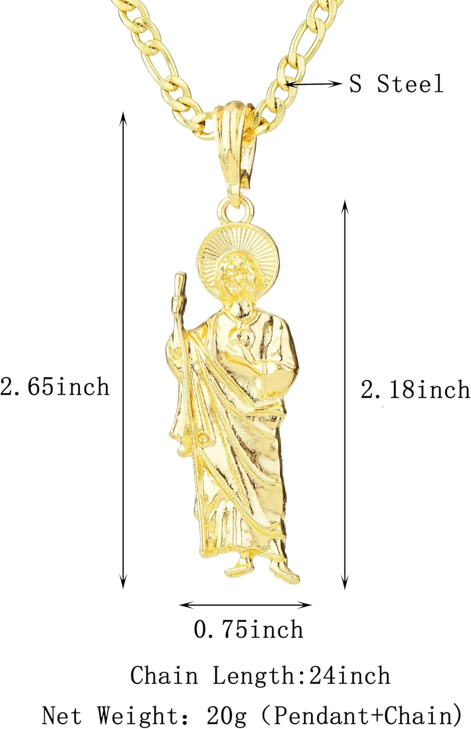 14K Gold Plated Saint Jude Pendant Necklace Religious Charm Jewelry San Judas Tadeo Medalla Cadena Oro Laminado