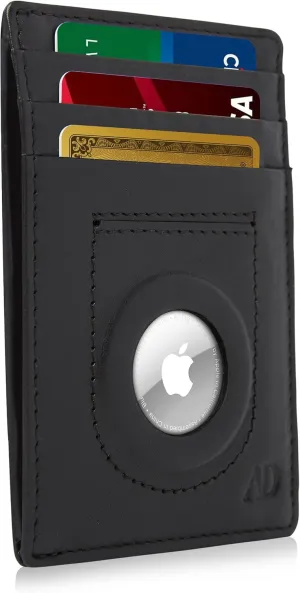 Access Denied Genuine Leather Air Tag Holder - Slim Minimalist Wallets For Men & Women - Front Pocket Thin Mens Wallet RFID Credit Card Holder Gifts For Men - Air Tag NOT Included