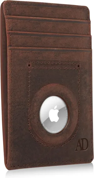 Access Denied Genuine Leather Air Tag Holder - Slim Minimalist Wallets For Men & Women - Front Pocket Thin Mens Wallet RFID Credit Card Holder Gifts For Men - Air Tag NOT Included