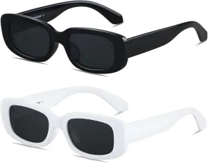 ANDWOOD Rectangle Sunglasses for Women Square Frames Trendy Retro Vintage 90s UV Protection Sun Glasses Small Face