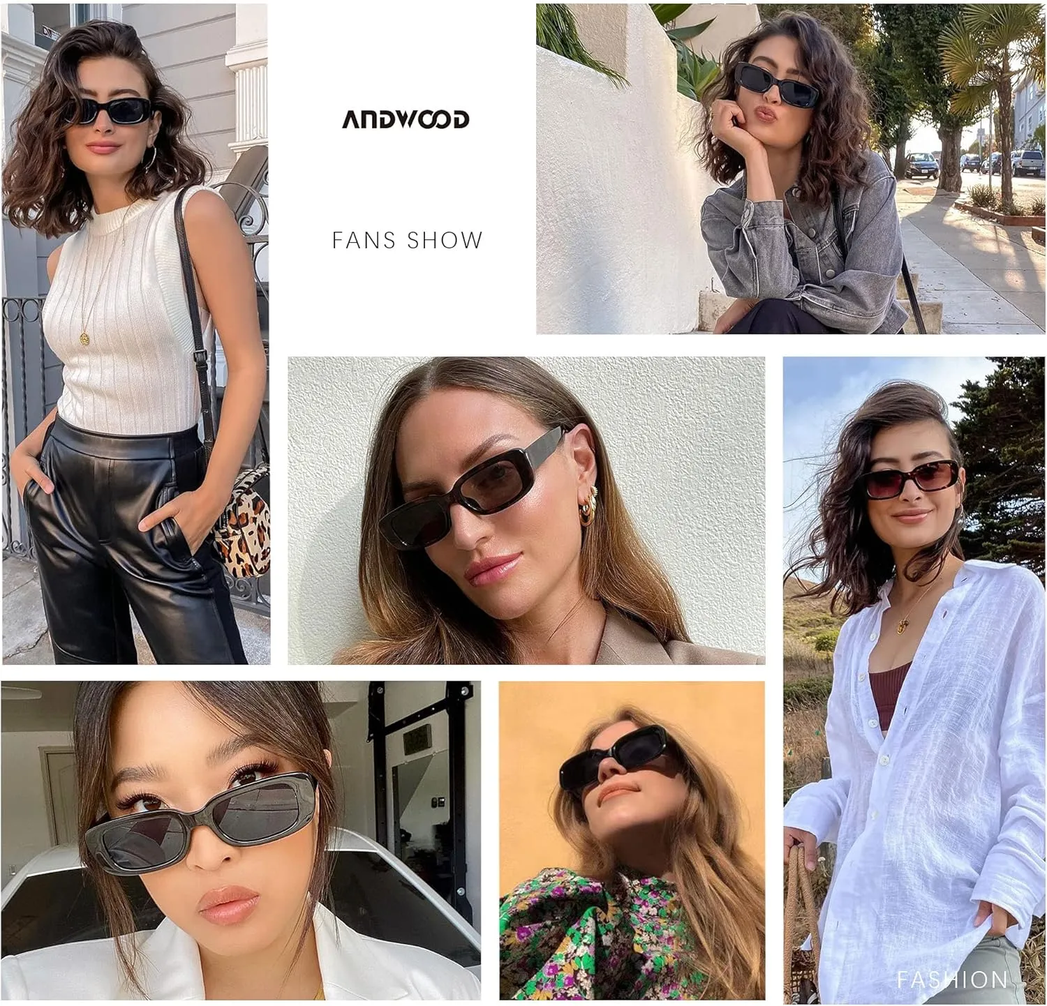 ANDWOOD Rectangle Sunglasses for Women Square Frames Trendy Retro Vintage 90s UV Protection Sun Glasses Small Face