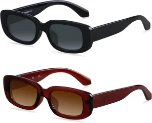 ANDWOOD Rectangle Sunglasses for Women Square Frames Trendy Retro Vintage 90s UV Protection Sun Glasses Small Face