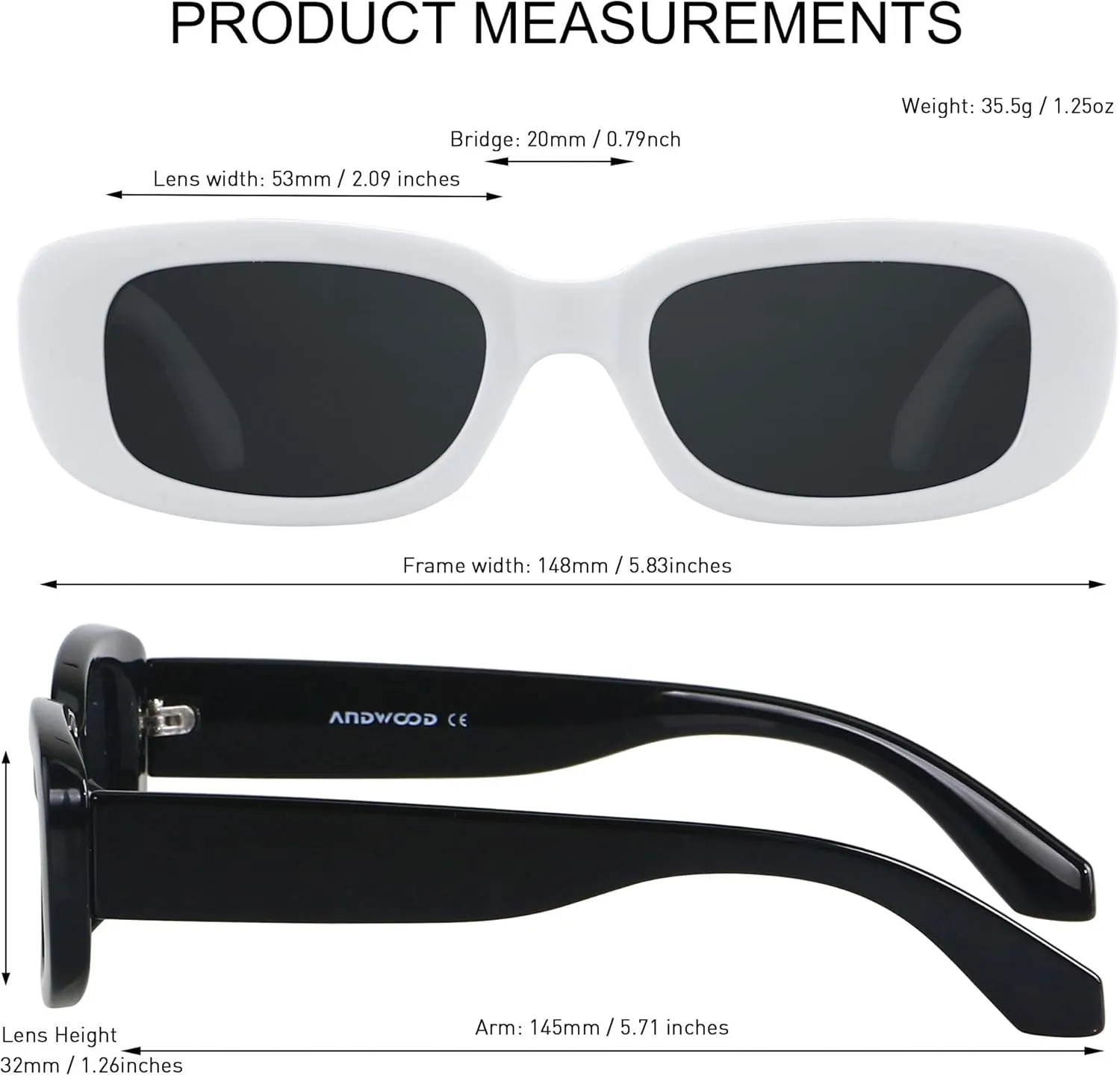ANDWOOD Rectangle Sunglasses for Women Square Frames Trendy Retro Vintage 90s UV Protection Sun Glasses Small Face