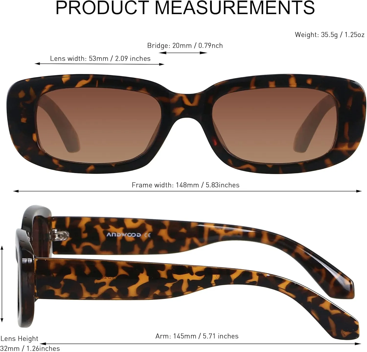ANDWOOD Rectangle Sunglasses for Women Square Frames Trendy Retro Vintage 90s UV Protection Sun Glasses Small Face