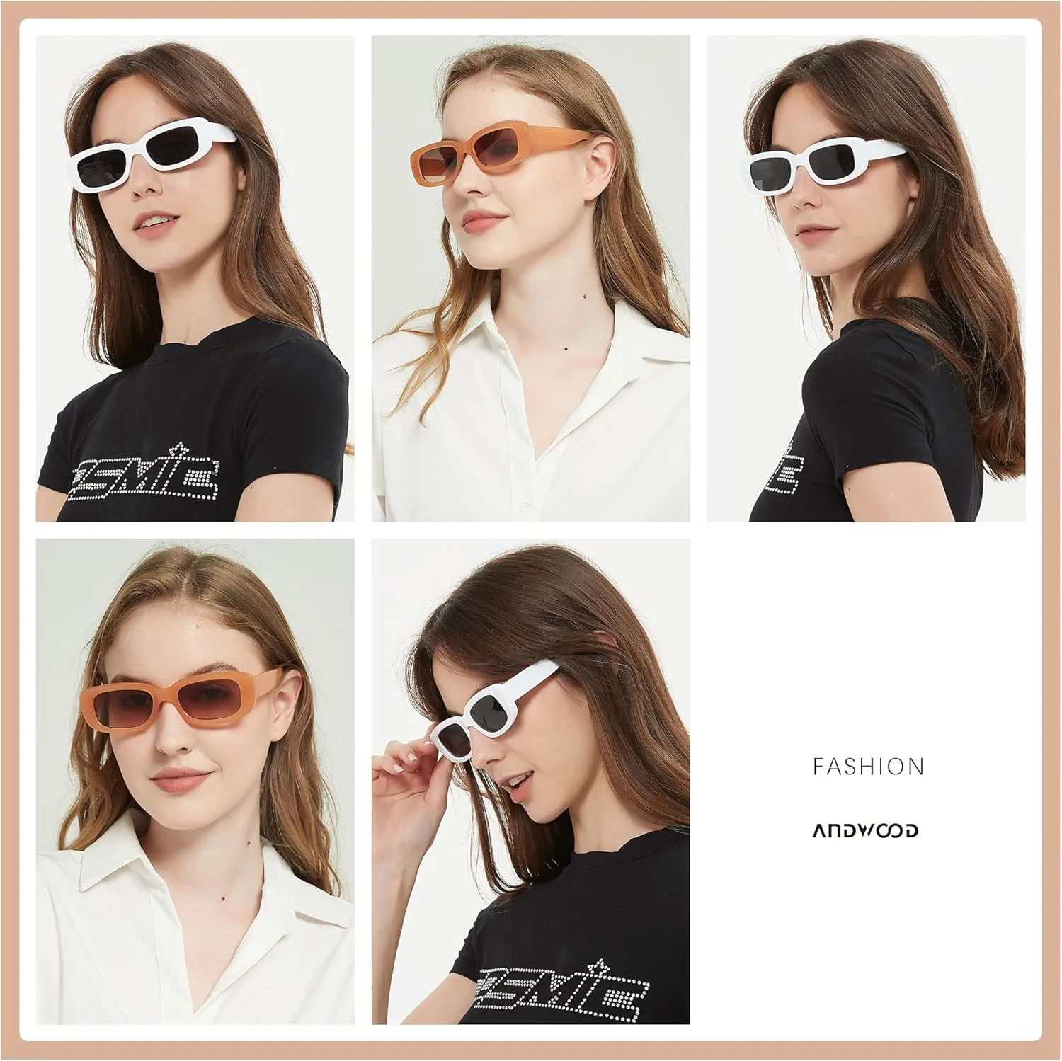 ANDWOOD Rectangle Sunglasses for Women Square Frames Trendy Retro Vintage 90s UV Protection Sun Glasses Small Face