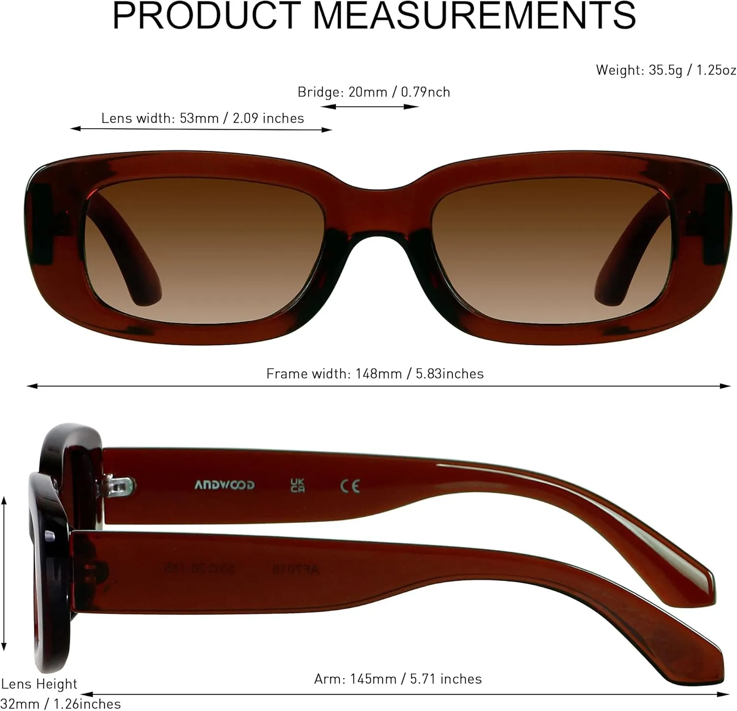 ANDWOOD Rectangle Sunglasses for Women Square Frames Trendy Retro Vintage 90s UV Protection Sun Glasses Small Face