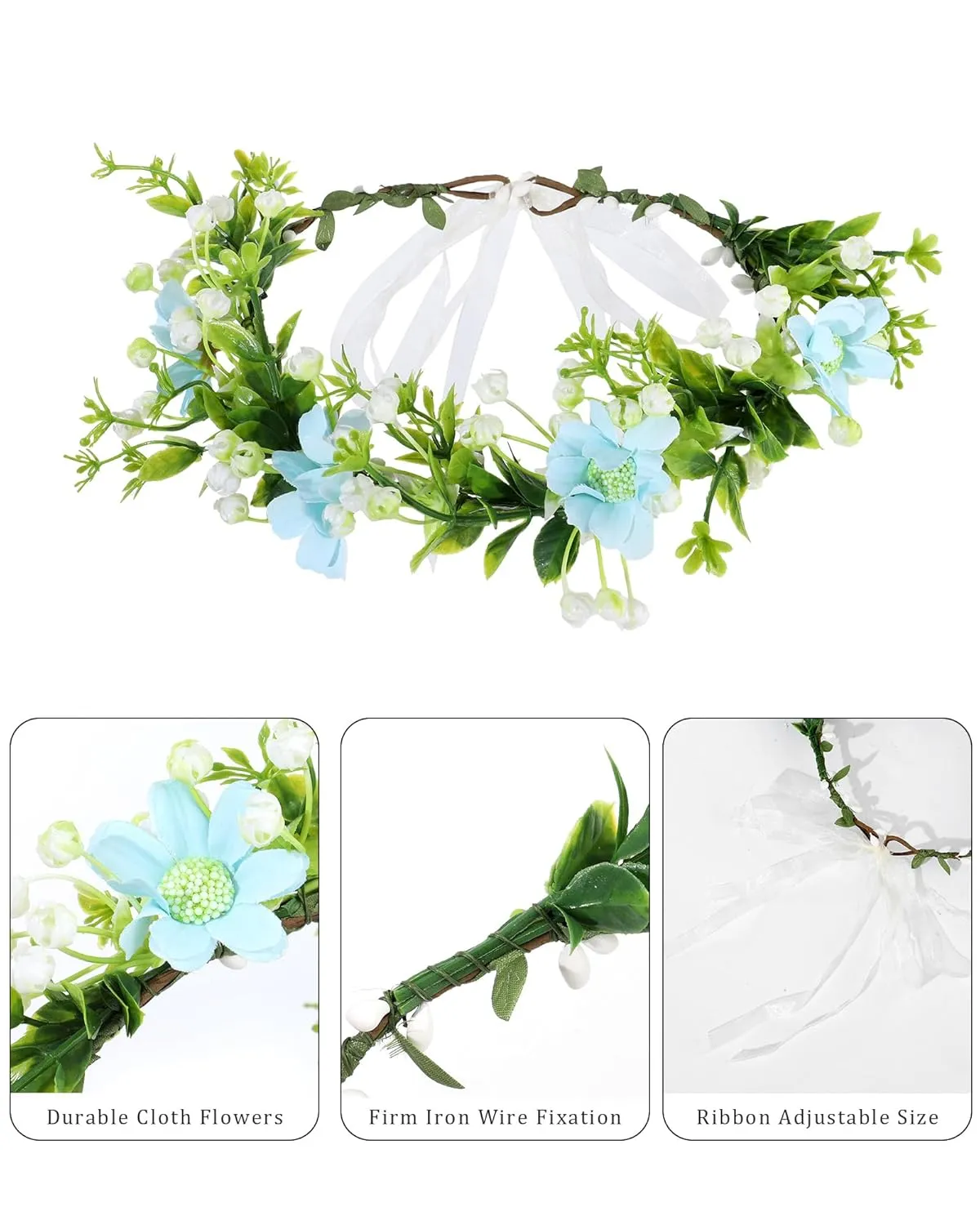 AWAYTR Leaf Flower Crown Garland Headpiece - Hair Floral Wreath Adjustable Flower Headbands for Bridal Wedding Festival Party Flower Leaves Crown