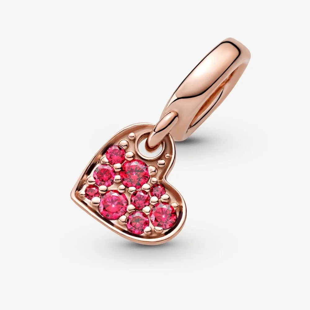 Charm pendente Cuore obliquo con pavé rosso - 789404C02