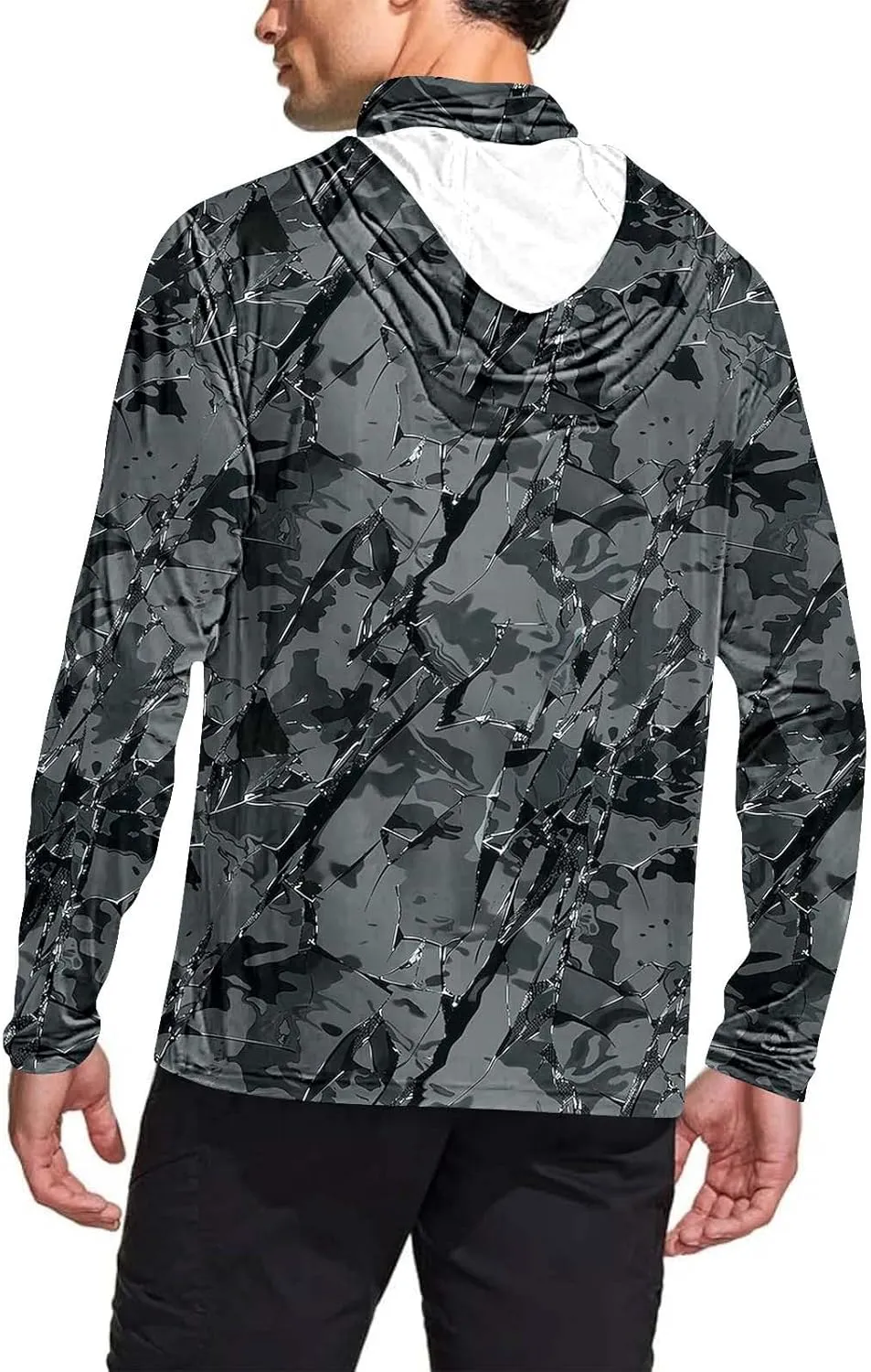 Fishing Shirts for Men UPF 50  Sun Protection Hooded Shirt with Mask Rash Guard Long Sleeve Hiking Cooling Blouses