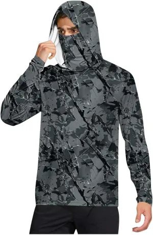 Fishing Shirts for Men UPF 50  Sun Protection Hooded Shirt with Mask Rash Guard Long Sleeve Hiking Cooling Blouses