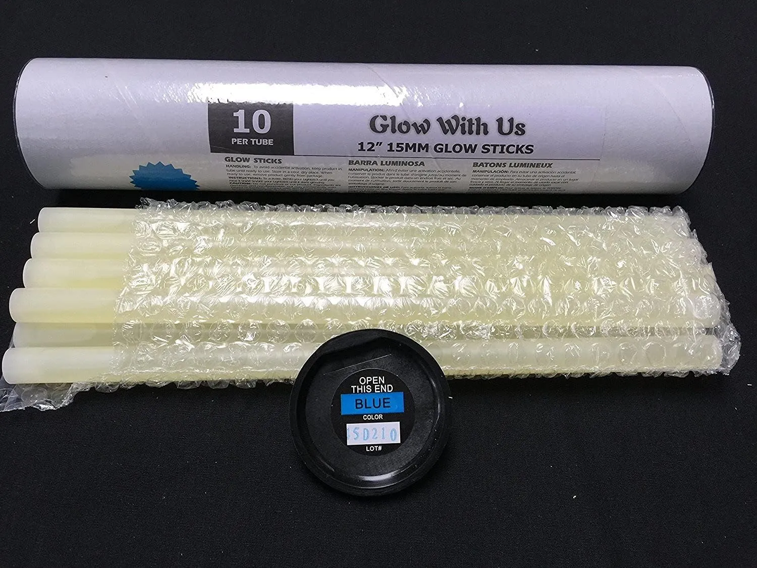 Glow Sticks Bulk Wholesale, 10 12 15mm Dia. Blue Industrial Grade Jumbo Light Sticks, Bright Color, Glow 14 Hrs, Safety Glow Stick 3yrs Shelf Life, Ideal for Camping & Emergency, GlowWithUs Brand