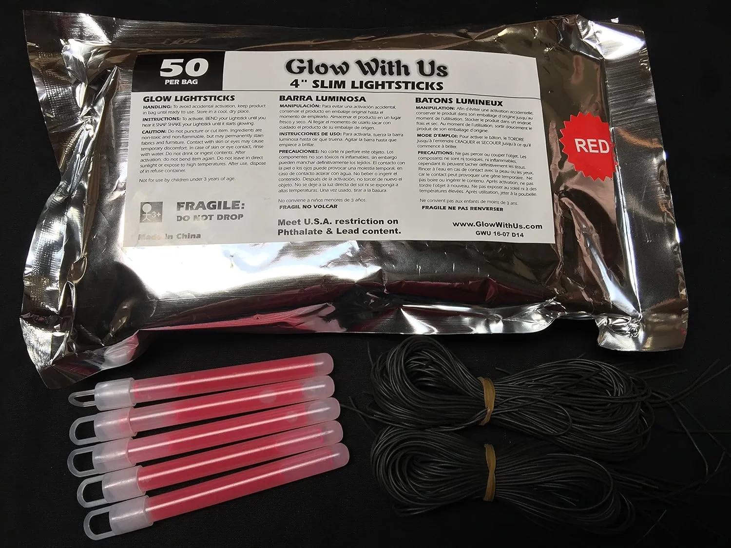 Glow Sticks Bulk Wholesale, 500 4 Red Glow Stick Light Sticks. Bright Color, Kids Love Them! Glow 8-12 Hrs, 2-Year Shelf Life, Sturdy Packaging, GlowWithUs Brand
