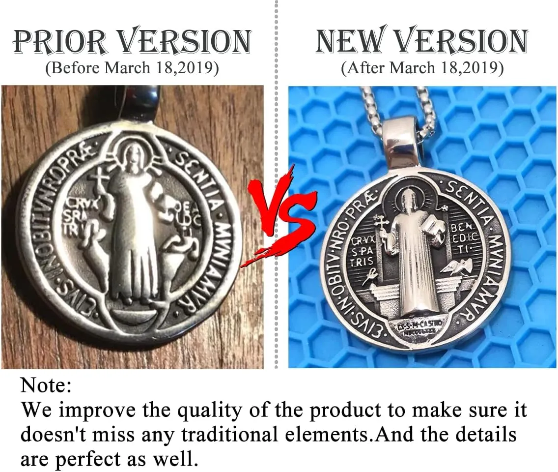 Mens Stainless Steel St Benedict Medal Necklace,Silver Catholic Medalla Cross Demon Protection Roman Exorcism Pendant Ghost Hunter,Medalla De San Benito Medalla