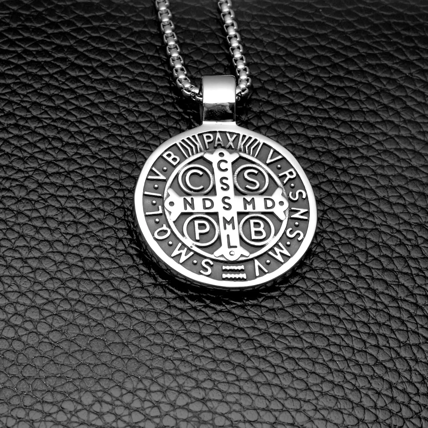 Mens Stainless Steel St Benedict Medal Necklace,Silver Catholic Medalla Cross Demon Protection Roman Exorcism Pendant Ghost Hunter,Medalla De San Benito Medalla