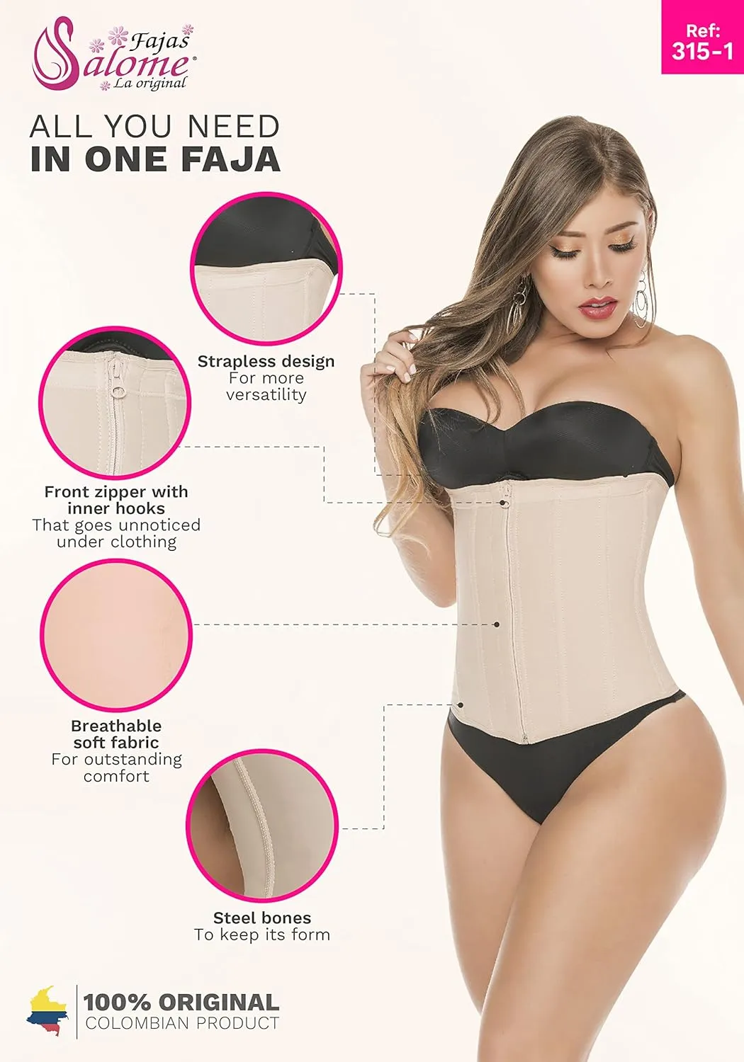 Salome 0315-1 Colombian Waist Trainer Fajas for Women Cinturillas Colombianas