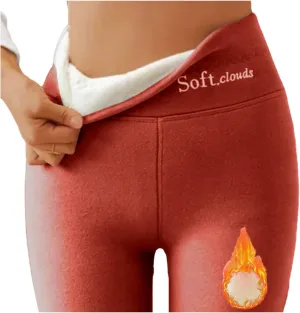 Soft Clouds Fleece Leggings for Women Casual Warm Winter Solid Pants Thermal Tights High Waist Yoga Pants