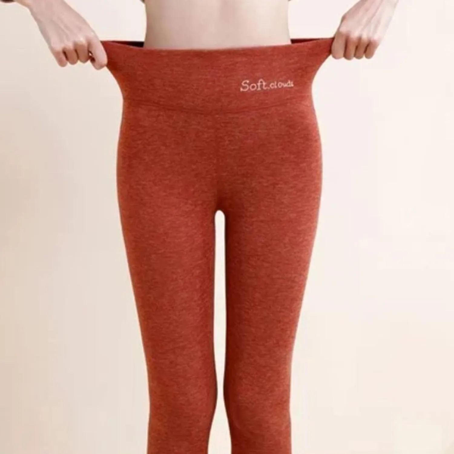 Soft Clouds Fleece Leggings for Women Casual Warm Winter Solid Pants Thermal Tights High Waist Yoga Pants