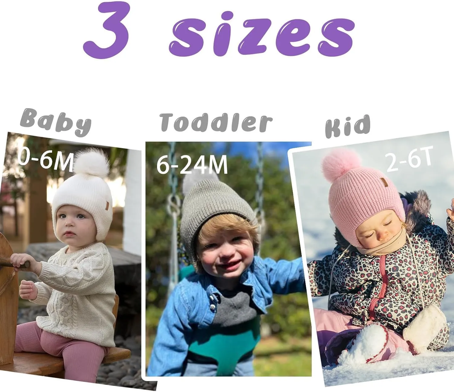 Toddler Baby Winter Hat Warm Fleece Lined Knit Kids Hat with Earflap Infant Newborn Pom Pom Beanie Knit Cap Girls Boys