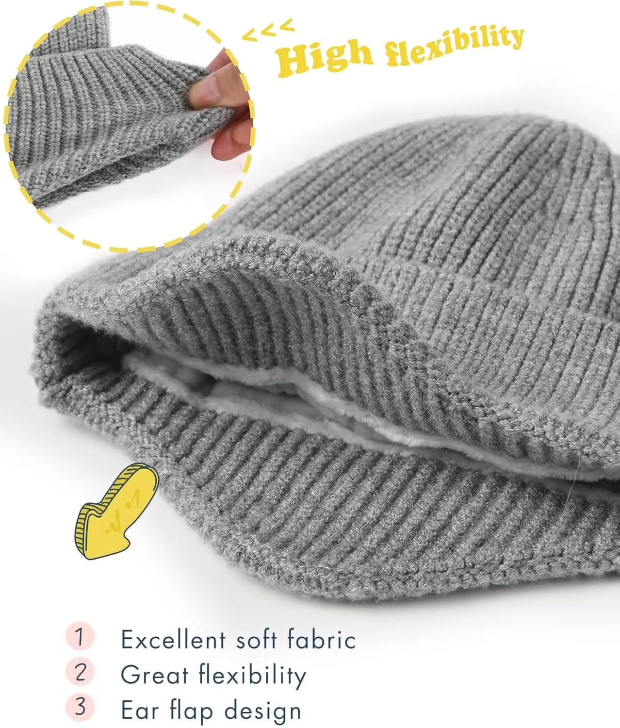 Toddler Baby Winter Hat Warm Fleece Lined Knit Kids Hat with Earflap Infant Newborn Pom Pom Beanie Knit Cap Girls Boys