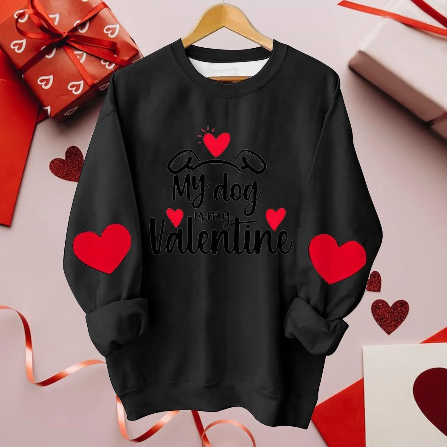 Valentines Day Shirts Women Love Heart Print Graphic Tees My Dog is My Valentine Long Sleeve Tops Dressy Casual