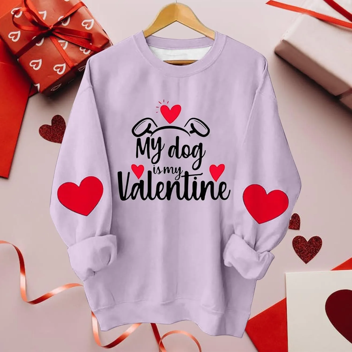 Valentines Day Shirts Women Love Heart Print Graphic Tees My Dog is My Valentine Long Sleeve Tops Dressy Casual