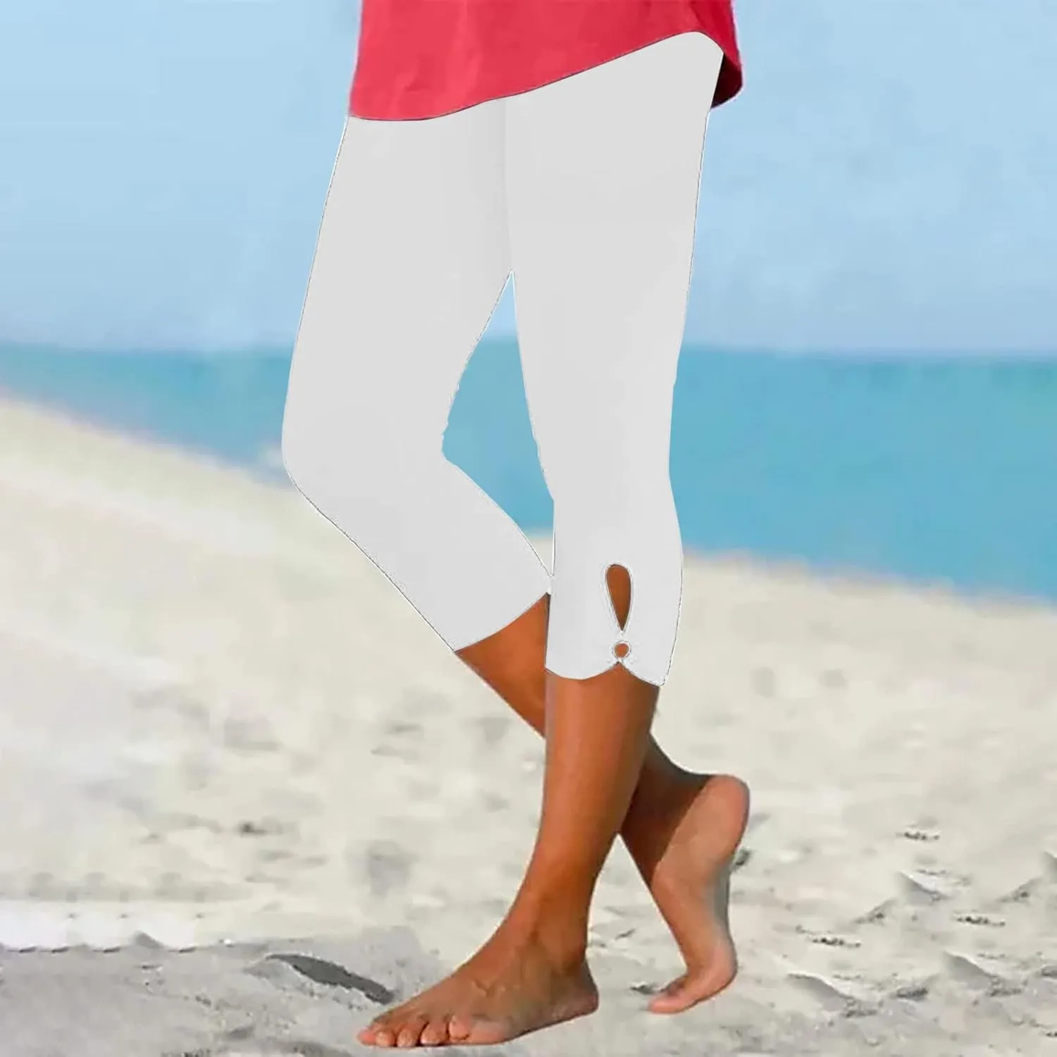 Women Capri Leggings 2024 Dressy Casual Summer Capris Knee Length Crop Pants Trendy Lightweight Ladies Clothing