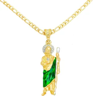 Women's 18K Gold - Plated Classic Saint Jude (San Judas Tadeo) Necklace Chain with Green Scapular,Mexican Catholic Escapulario Jewelry for women