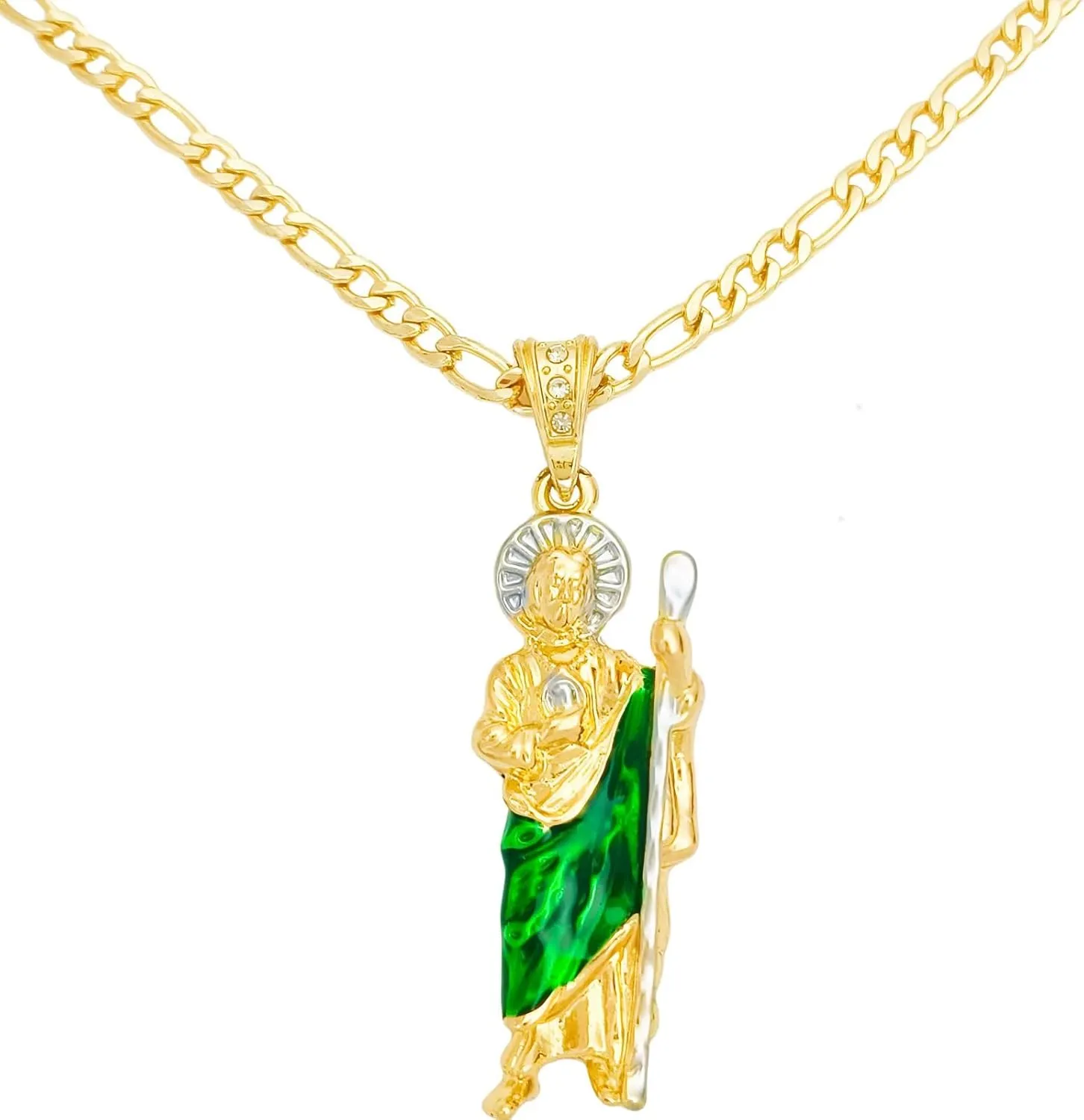 Women's 18K Gold - Plated Classic Saint Jude (San Judas Tadeo) Necklace Chain with Green Scapular,Mexican Catholic Escapulario Jewelry for women