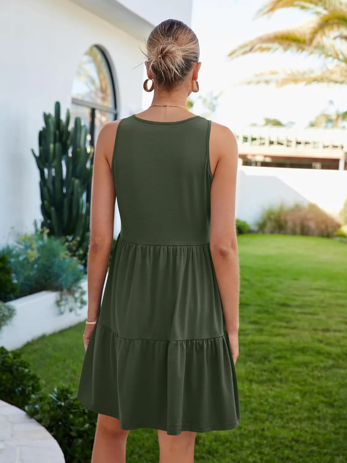 Womens Summer Dresses V Neck Tank Tiered Flowy Mini A Line Casual Sundress with Pockets